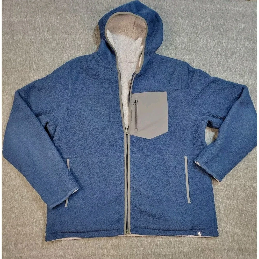 The North Face Jacket Mens XL Reversible Brantley Fleece Sherpa Hooded Blue Gray